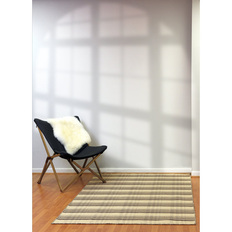 Tapis beige / gris anthracite en laine / coton tissé à la main Pickering, Rectangle 4 pi x 6 pi