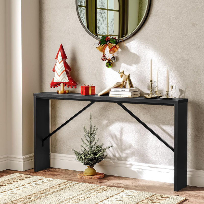 Ademara Console Table Long Sofa Table Behind Couch, Black, 31.5" H x 62.2" W x 9.1" D
