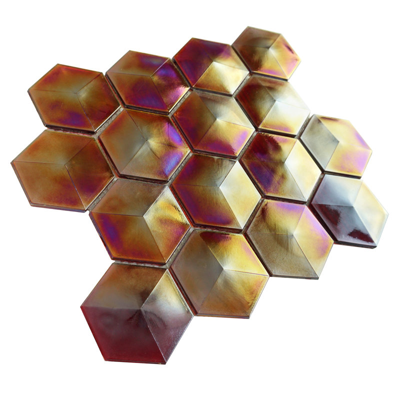 Aurora 10.32 in. x 11.82 in. Hexagon Glossy Glass Mosaic Tile, Red