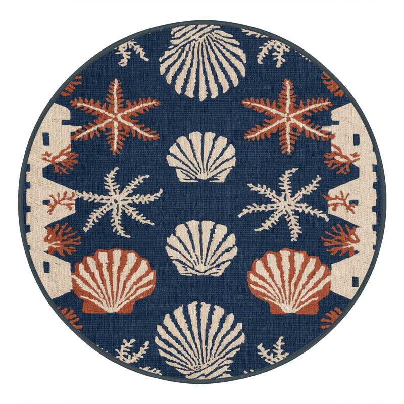 Washable Geometric sea life Nautical Area Rug, Round 5'