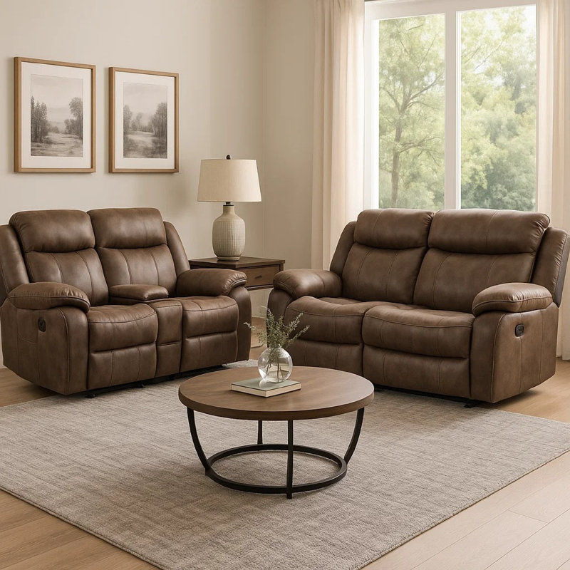 Ensemble de fauteuil inclinable manuel Arisa, similicuir brun, table d'appoint