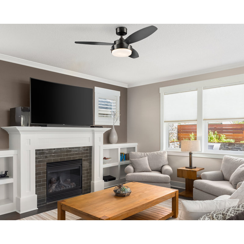 Alloy 42'' Ceiling Fan with Light Kit, Gun Metal Finish with Black Blades