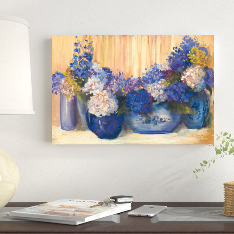 «Country Hydrangea» par Carol Rowan, reproduction d'art sur toile tendue, H 12 po x l 18 po