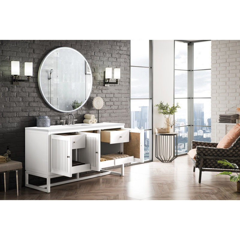 Athens 60'' W Single Vanity, Glossy White, White Zeus, 8" Widespread
