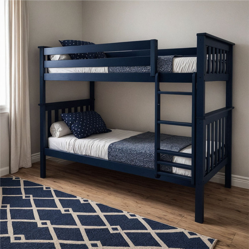 Twin over Twin Solid Wood Slat Standard Bunk Bed with Straight Ladder, Blue