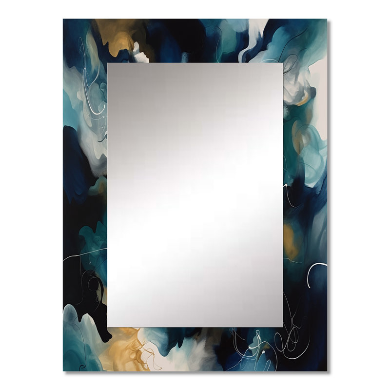 Mouvement artistique bleu et blanc - miroir géométrique unique, grand miroir mural moderne, impression sur métal