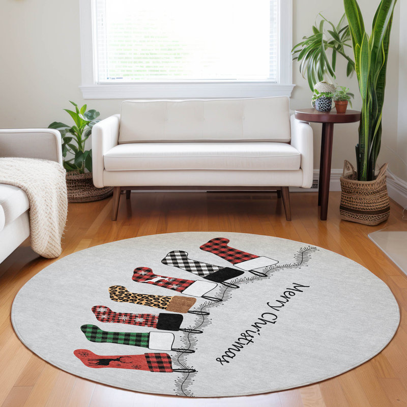 Premium Machine Washable Cerrito AMF216 Gray Rug, Round 8'