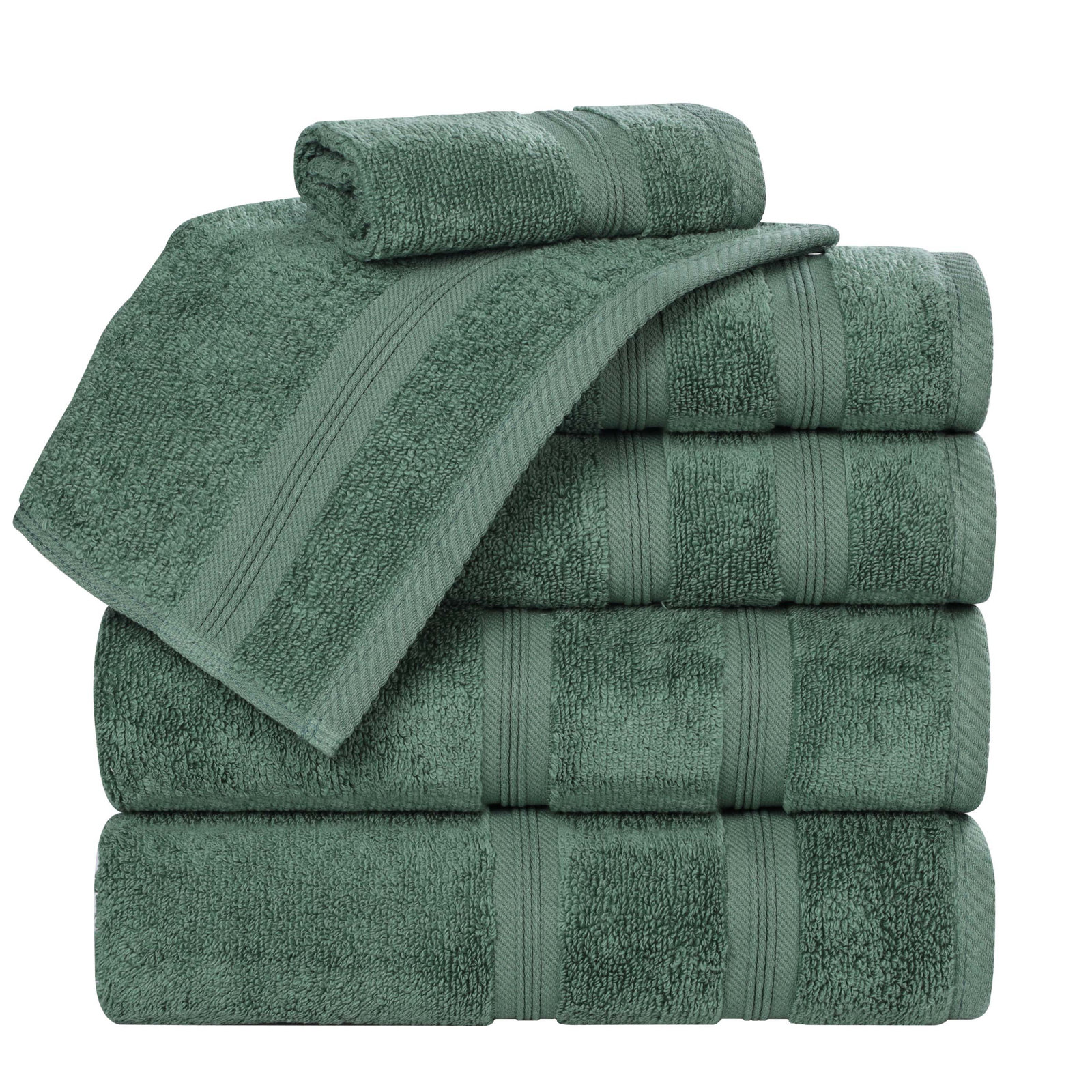 6-Piece Quick-Dry Cotton Towel Set, Forest Green