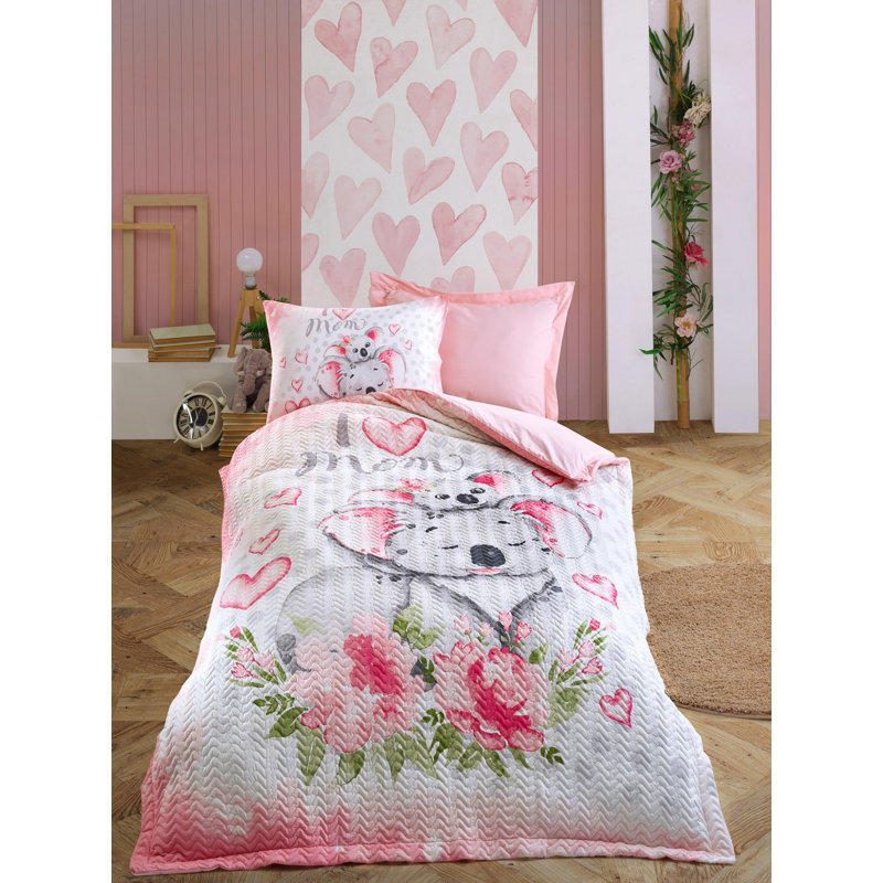 Ensemble de housse de couette 100% coton rose / blanc / vert Vicksburg