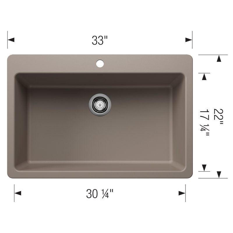 Liven Silgranit 33" Super Single Dual Mount Kitchen Sink - Truffle, Truffle