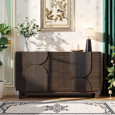6-Drawer Fluted Wood Dresser With Solid Wood Legs For Bedroom & Living Room