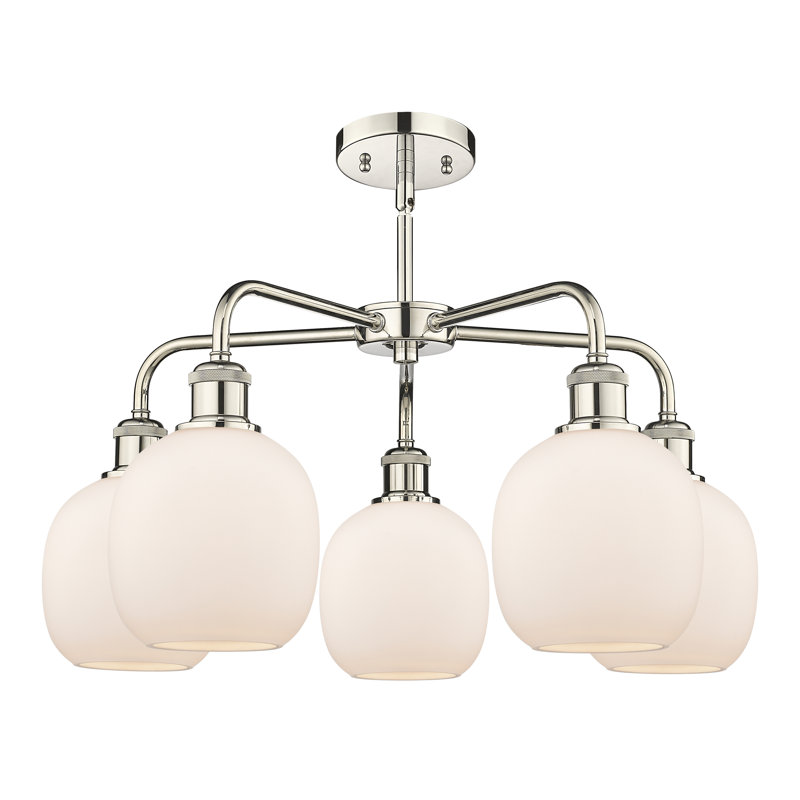 Lustre sphérique à 5 lumières en acier à intensité variable Alve, Blanc mat, Nickel poli