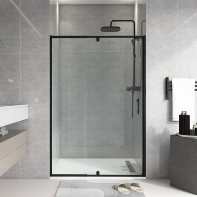 44-48" W X 71" H Pivot Frame Sliding Shower Door In Matte Black