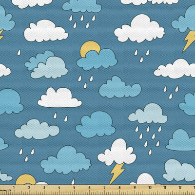 Christabell Raindrops Clouds with Sun Stormy Multi-Purpose Fabric