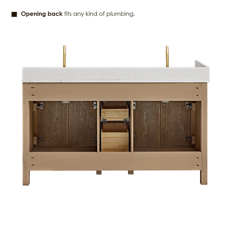 Meuble-lavabo double 60 po avec miroir Lala, Chêne naturel