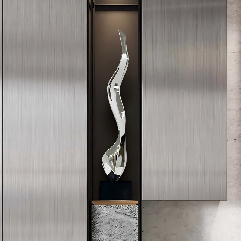 Sculpture abstraite moderne 40,16 ", Noir / argent