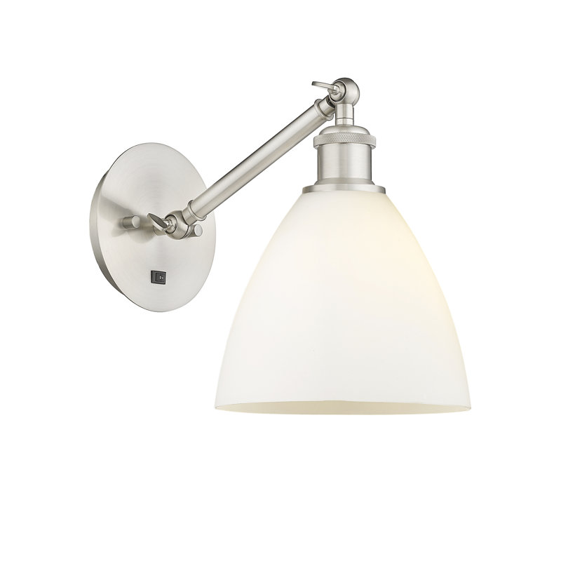 Shauna Armed Sconce, Matte White, LED, Brushed Satin Nickel