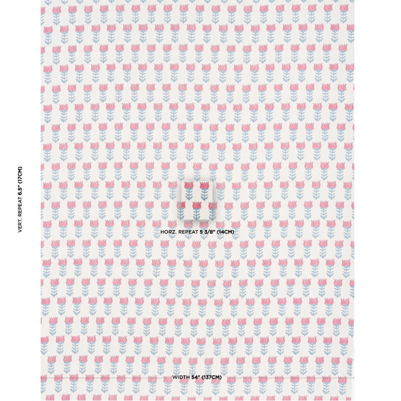 Mia Tulip Fabric, Delft/Crimson