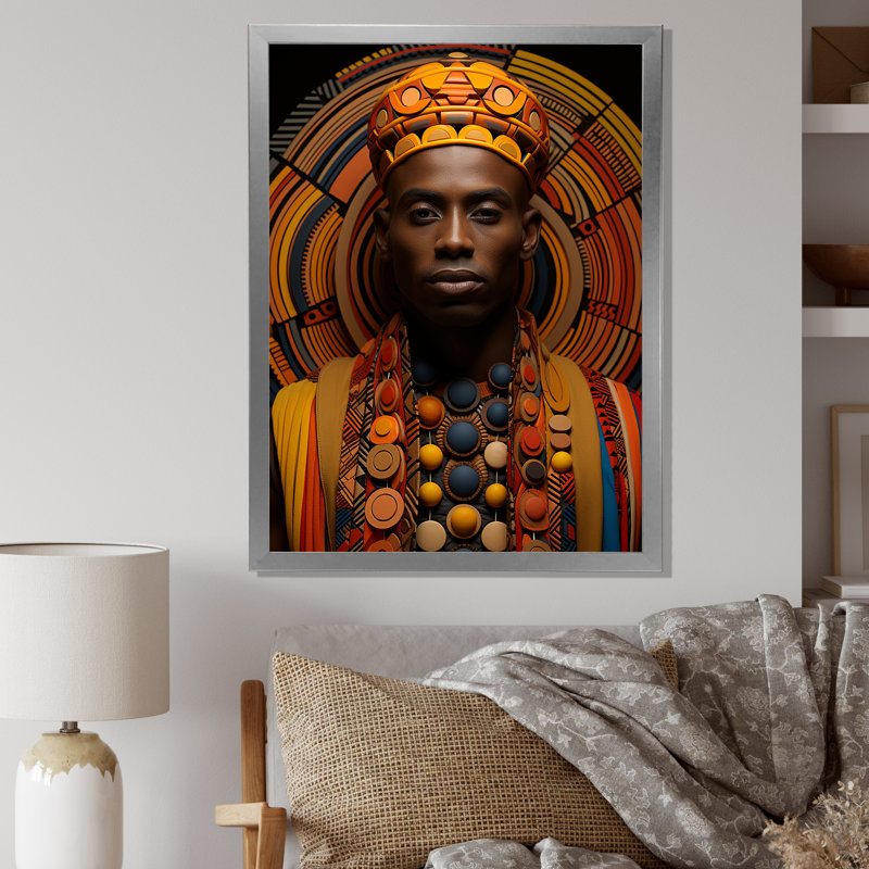 Jeimis tribal africain à motifs III, H 20 po x l 12 po x P 1 po, Cadre photo argenté