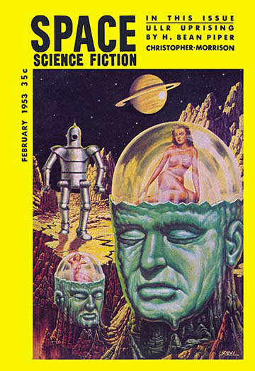 « space science fiction », 1853 de février, H 42 po x l 28 po x P 1,5 po