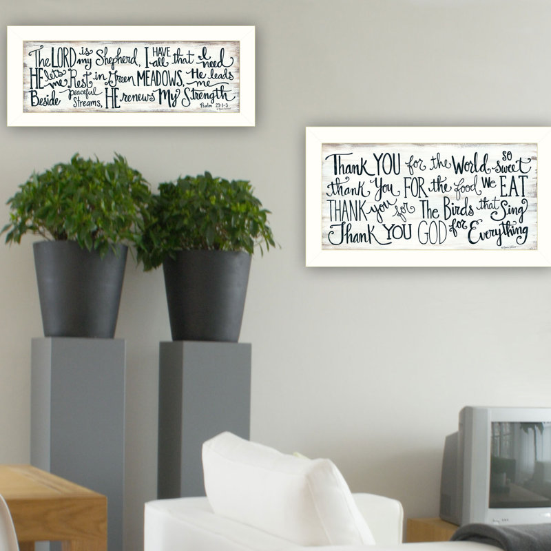 «Thank You Lord», art mural encadré 2 pièces pour salon, maison, par Annie Lapoint, Cadre blanc