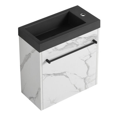 Meuble-lavabo de salle de bain avec lavabo en résine et porte à fermeture en douceur - style contemporain de style lisse moderne