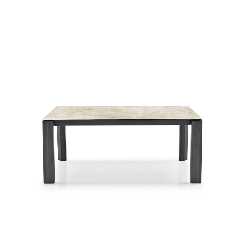 Table extensible avec plateau rectangulaire et pieds en bois Omnie, Placage graphite, Céramique marbre blanc