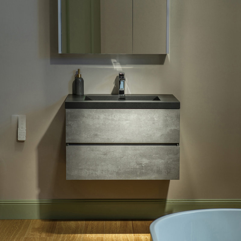 Vital 29-1/2 in. W x 19-5/8 in. D Wall Mounted Floating Bathroom Vanity in Grey with Composite Vanity Top, Black