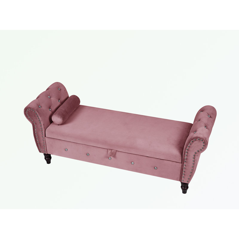 Banc de rangement en velours Larain, Rose
