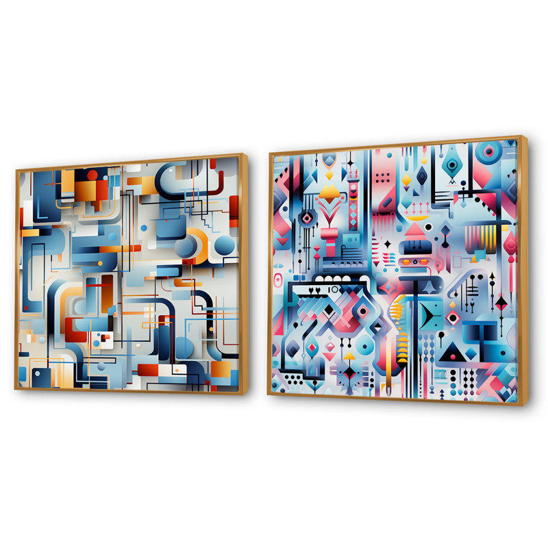 Blue Metropolis Matrix, Cadre flottant doré, H 36 po x l 73 po