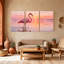 «Birds Flamingo Sunset Water Reflection Pink Sky Landscape», ensemble de 3 impressions sur toile-851816305
