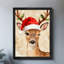Renne de Noël rétro encadré noir portant un chapeau de père Noël, impression d'art de style rétro-1964294831