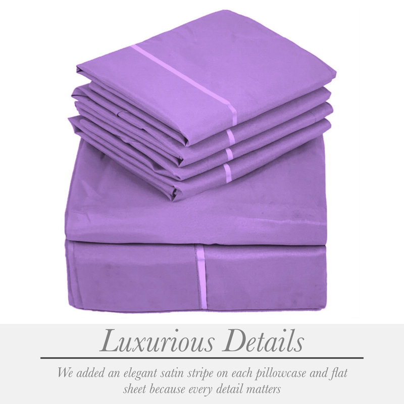 6 Piece Ultra Soft Double Brushed Microfiber Sheet Set, Cooling Sheets with Extra Deep Pockets - Machine Washable, Mauve