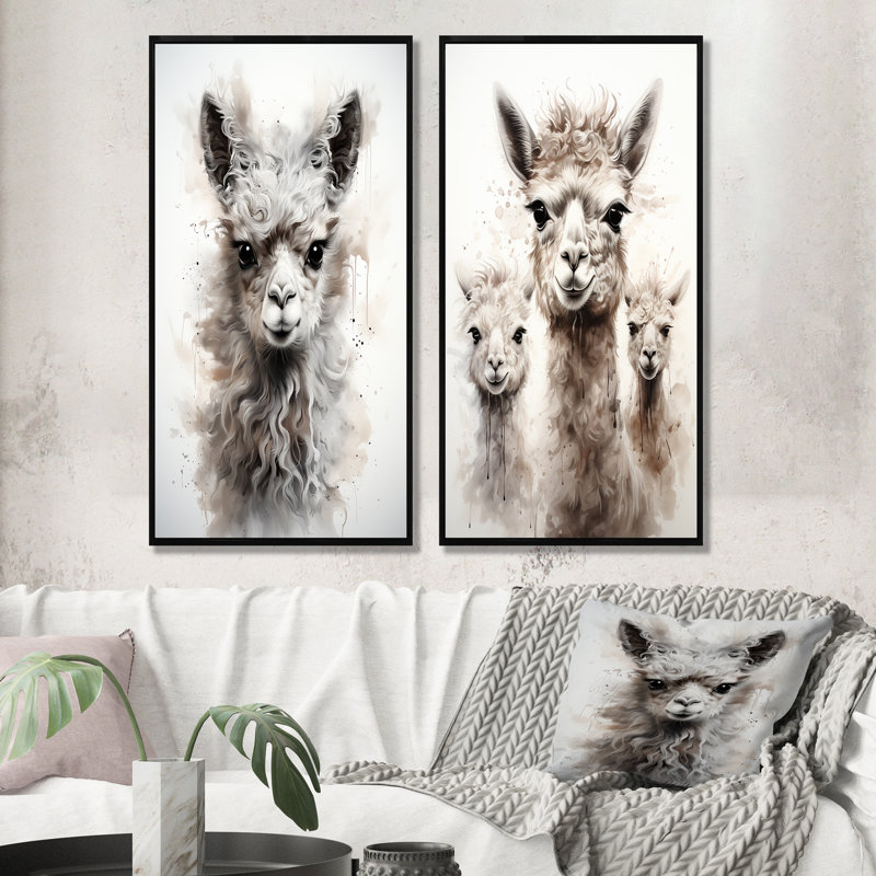 Laine d'alpaga grise Grace II - ensemble de 2 impressions sur toile d'alpaga, H 32 po x l 33 po, Cadre noir