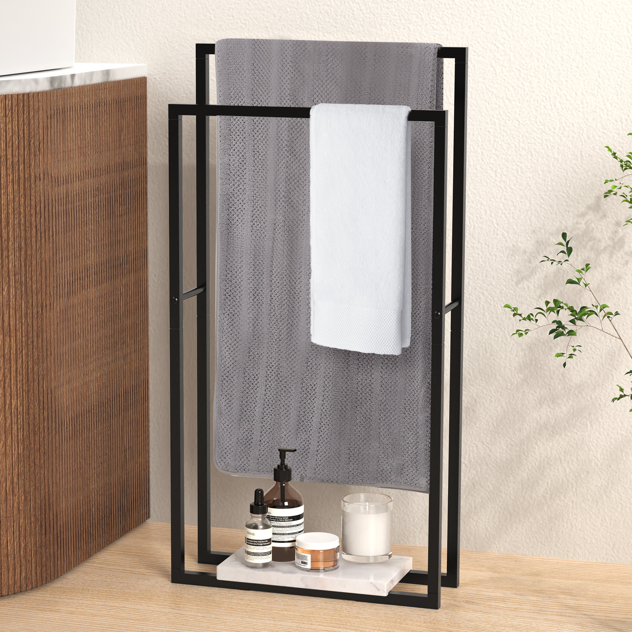 KES Freestanding Towel Rack 2-Tier (34''&38'' Height) Stand with Marble  Base for Bathroom Metal Matte Black Reviews Wayfair