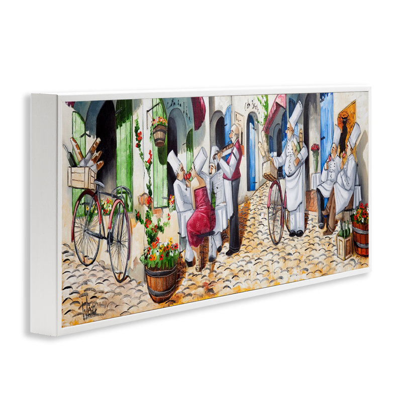 «Town Café Chefs», art de la giclée encadrée par Ronald West, Estampe numérique encadrée blanc bord de mer, H 10 po x l 24 po
