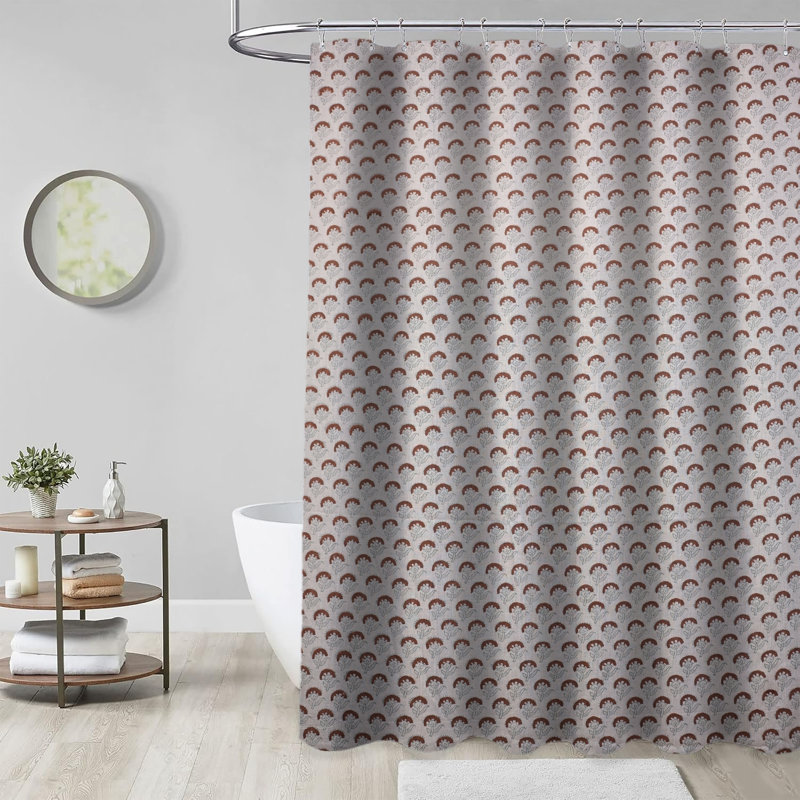  Handmade Floral Block Print Coloured Linen Curtain for Bathroom | Artisan Bath Textile, Juju Flower, Rust, 24"H x 30"W
