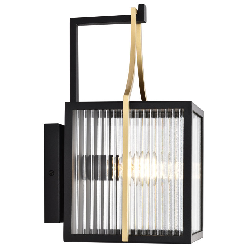 Holden - Large Outdoor Lantern - Gold And Black Finish - Clear Glass, 14.5'' H x 8.5'' W x 8.88'' D