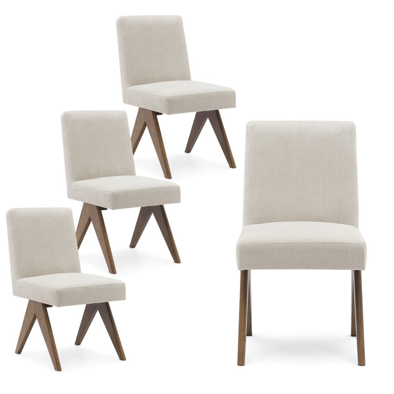 Ensemble de 4 chaises de salle à manger rembourrées en bois massif Ommar, Beige