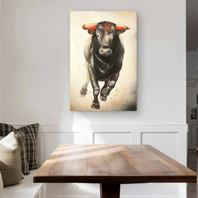 Bull Running - Brown Man Cave Metal Print for Home Decor