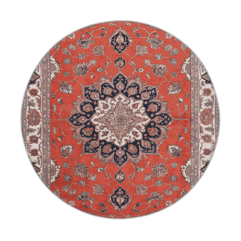 Tabriz Pink Indoor and Outdoor Area Rug, Round 5'