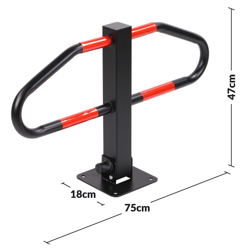 High-Durability Foldable Parking Barrier Heavy-Duty Steel With Built-In Lock & Two Keys Red Reflective Strips