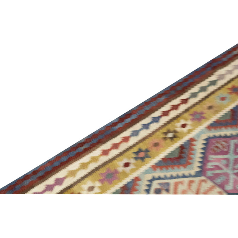 Tapis unique beige, rouge, bleu et rose de 3 pi 5 po x 9 pi 9 po