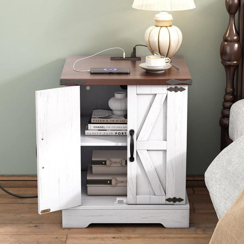 Farmhouse Nightstand with Adjustable Shelf, White