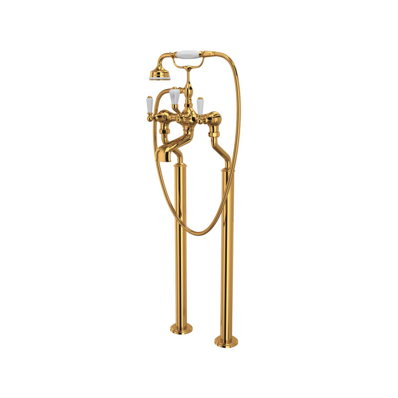 Edwardian Traditional Floor Mount Tub Filler, English Gold