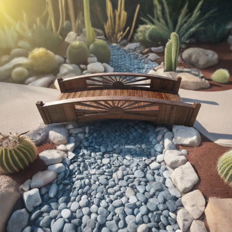 Sunburst 8 ft Wooden Garden Bridge in Natural Finish