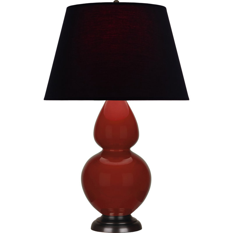 Lampe de table double gourde en céramique, Sang de bœuf glacé / argent antique, Bronze, Noir / rose rouge