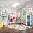 RiverRidge Book Nook Kids Bookshelf and Toy Organizer Tower with 3 Cubbies and 6 Bookracks for Playroom, Nursery, and Reading Nook - White with 2 Fabric Bins-1658044897