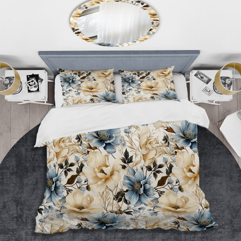 Ensemble de housse de couette Coastal Tranquil Blooms Collage II, Housse de couette pour grand lit et 2 taies décor
