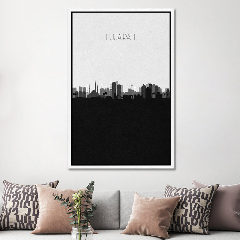 Fujairah, Uae City Skyline by Ayse Deniz Akerman - Print on Canvas, 66.04 cm H x 45.72 cm W, White Framed Canvas